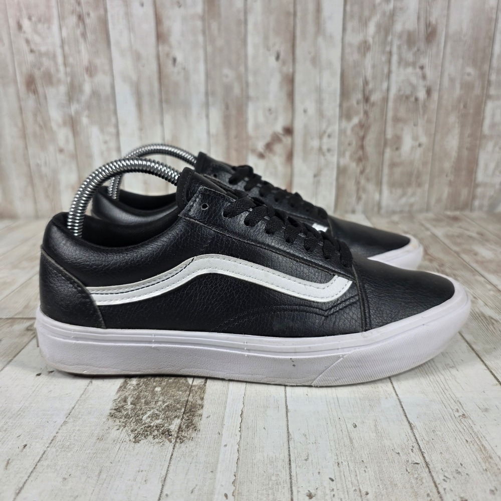 Vans Old Skool Black Tumbled Leather Low Top Sneakers Womens 8.5 Mens 7.0